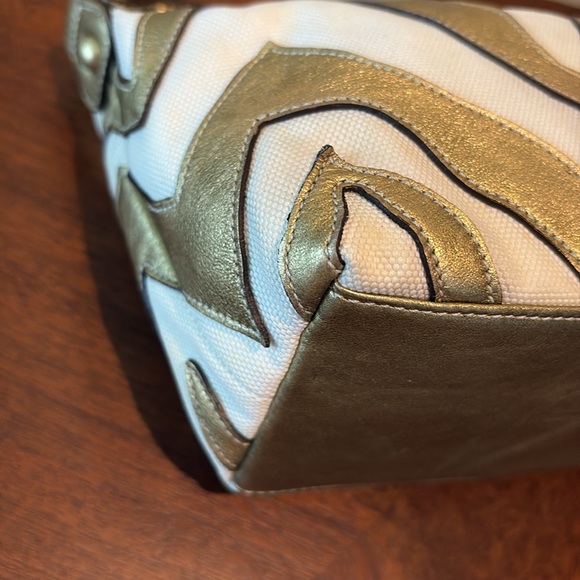Coach 478  RARE  Mini zebra stripe bag canvas white/leather gold metallic NWT - Picture 9 of 15